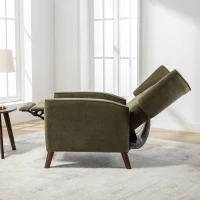 Mid Century Chenille Wingback Recliner Chair with Armrest and Solid Wood Legs, Button Tufted Pushback Recliner, 34.25" x 34.25" x 41.0", Green(m-6)