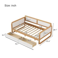 Vinsetto Twin Size Solid Wood Daybed with 2 Storage Drawers, No Box Spring Needed, Smooth Edges, Pine Wood Frame, 78.1" x 41.4" x 29.1", White+Walnut(m-3)