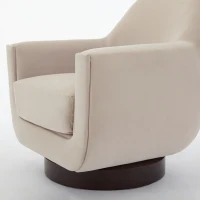 U-shaped Fully Assembled Swivel Velvet Accent Chair with Solid Wood Base and High-Density Foam Cushion, 30.7" x 30.7" x 30.9", Beige(m-7)