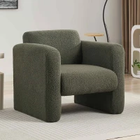 Comfy Reading Armchair with Soft Padded Cushion and Pillow for Living Room, Bedroom, Office, Modern Accent Chair, Lambskin Sherpa Fabric Upholstered, 225lbs Capacity, Seaweed Green(m-1)