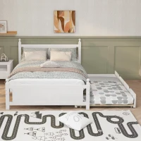 Vinsetto Full Size Solid Wood Platform Bed Frame with Trundle, No Box Spring Needed, Pine Wood and MDF, 79.9"L x 56.2"W x 39"H, White(m-1)