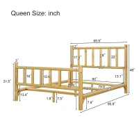Vinsetto Farmhouse Queen Size Log Bed Frame, Rustic Solid Pine Cylinder Construction, Fits Mattresses and Box Springs, Natural Finish, 85.8" x 65.9" x 48.0", Natural(m-3)
