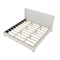 Vinsetto Modern King Size Boucle Upholstered Platform Bed with Wingback Headboard, Round Wooden Legs, No Box Spring Needed, 85”L X 80”W X 42.9”H, Beige(m-5)