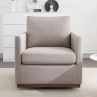 Mid Century Modern Swivel Accent Chair, 360-Degree Rotation, Rubber Wood Base, Linen Fabric, 33.9" L x 30.3" W x 35" H, Light Gray(m-1)
