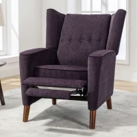 Mid Century Chenille Wingback Recliner Chair with Armrest and Solid Wood Legs, Button Tufted Pushback Recliner, 34.25" x 34.25" x 41.0", Purple(m-1)