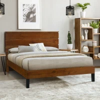Mid-Century Modern Solid Wood King Bed Frame with Three-Piece Headboard, No Box Spring Needed, Easy Assembly, Brown(m-1)