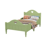 Girl's Princess Twin Toddler Bed with Side Safety Rails, Headboard and Footboard, Solid Wood Frame, 79.9" x 41.3" x 38", Olive Green(m-6)