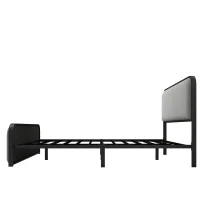 Vinsetto Modern Queen Size Metal Bed Frame with Curved Upholstered Headboard and Footboard, Under Bed Storage, Heavy Duty Metal Slats, Grey(m-9)