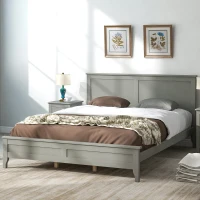 Vinsetto Modern Solid Wood Queen Size Bed, Pine Wood and MDF Frame, Slat Design Headboard, 600 lbs Weight Capacity, No Box Spring Required, Adjustable Bed Compatible, Gray(m-1)