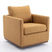 Mid Century Modern Swivel Accent Chair, 360-Degree Rotation, Rubber Wood Base, Linen Upholstery, 33.9" L x 30.3" W x 35" H, Mustard Yellow(m-2)