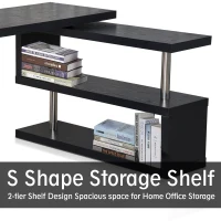 HOMCOM 360 Degree Rotating Corner Computer Desk Modern L-Shaped Home Office Workstation with 2 Storage Shelves, Bookshelf, Black(m-5)