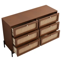 Vinsetto Modern Cannage Rattan Wood Closet 6-Drawer Dresser, Storage Cabinet Sideboard for Bedroom, Living Room, Entryway, Hallway, 47" x 15.7" x 30", Walnut(m-7)