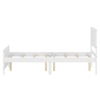Vinsetto Farmhouse Style Queen Size Wood Platform Bed Frame with Headboard, Mattress Foundation with Wood Slat Support, No Box Spring Needed, 6.06" Underbed Clearance, 500 lbs Weight Capacity, White(m-7)