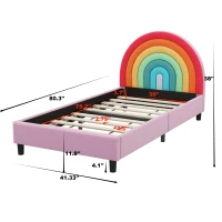 Rainbow Design Upholstered Twin Platform Bed, Cute Style Princess Bed for Boys & Girls, Sturdy Construction, No Box Spring Needed, Kids-Friendly, 80.3”L x 41.33”W x 38”H, Colorful+Pink(m-3)