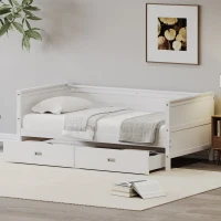 Vinsetto Twin Size Solid Wood Daybed with Two Drawers, No Box Spring Needed, Pine Wood Frame, 79"L x 41"W x 29.5"H, White(m-5)