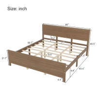 Vinsetto Farmhouse Style King Size Wood Platform Bed Frame with Headboard, Mattress Foundation with Wood Slat Support, No Box Spring Needed, 6.06" Underbed Clearance, 600 lbs Weight Capacity, Walnut(m-3)