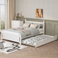 Vinsetto Full Size Solid Wood Platform Bed Frame with Trundle, No Box Spring Needed, Pine Wood and MDF, 79.9"L x 56.2"W x 39"H, White(m-5)