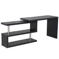 HOMCOM 360 Degree Rotating Corner Computer Desk Modern L-Shaped Home Office Workstation with 2 Storage Shelves, Bookshelf, Black(m-11)