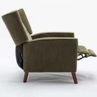 Mid Century Chenille Wingback Recliner Chair with Armrest and Solid Wood Legs, Button Tufted Pushback Recliner, 34.25" x 34.25" x 41.0", Green(m-11)