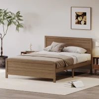 Vinsetto Farmhouse Style Queen Size Wood Platform Bed Frame with Headboard, Mattress Foundation with Wood Slat Support, No Box Spring Needed, 6.06" Underbed Clearance, 500 lbs Weight Capacity, Walnut(m-5)