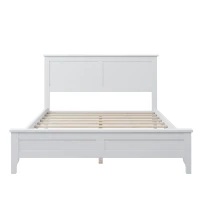Modern Solid Wood Full Platform Bed, Pine Wood and MDF Frame, Slat Design Headboard, 600 lbs Capacity, No Box Spring Required, Adjustable Bed Compatible, White(m-7)
