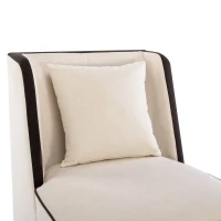 Velvet Upholstered Accent Chair with Black Piping, Thick Padded Cushion, Solid Wood Legs, and Additional Back Pillow, 24.25" x 21" x 26.25", Cream(m-6)