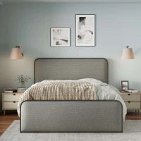 Vinsetto Modern Queen Size Metal Bed Frame with Curved Upholstered Headboard and Footboard, Under Bed Storage, Heavy Duty Metal Slats, Grey(m-1)