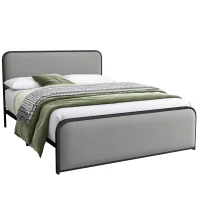 Vinsetto Modern Queen Size Metal Bed Frame with Curved Upholstered Headboard and Footboard, Under Bed Storage, Heavy Duty Metal Slats, Grey(m-2)