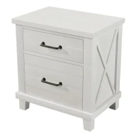 Vinsetto Rustic Farmhouse Solid Pine Wood Nightstand with Two Drawers, Whitewash Finish, Distressed Details, and Barn Door-Inspired Design, 24" x 16.9" x 25.8", White(m-8)
