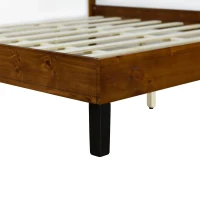Mid-Century Modern Solid Wood King Bed Frame with Three-Piece Headboard, No Box Spring Needed, Easy Assembly, Brown(m-5)