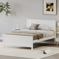 Vinsetto Farmhouse Style Full Size Wood Platform Bed Frame with Headboard, Mattress Foundation with Wood Slat Support, No Box Spring Needed, 450 lbs Capacity, 6.06" Underbed Clearance, White(m-5)