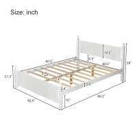 Vinsetto Queen Size Solid Wood Platform Bed Frame for Kids, Teens, Adults, No Box Spring Needed, Pine Wood and MDF, 85.2"L x 62.5"W x 39"H, White(m-3)