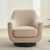 U-shaped Fully Assembled Swivel Velvet Accent Chair with Solid Wood Base and High-Density Foam Cushion, 30.7" x 30.7" x 30.9", Beige(m-1)