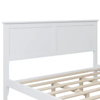 Modern Solid Wood Queen Size Bed, Pine Wood and MDF Frame, Slat Design Headboard, 600 lbs Weight Capacity, No Box Spring Needed, Adjustable Bed Compatible, White(m-6)