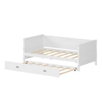 Vinsetto Twin Size Solid Wood Daybed with Trundle, Pine Wood Frame, No Box Spring Needed, Easy Assembly, 79"L x 41"W x 29.5"H, White(m-5)