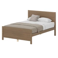 Vinsetto Farmhouse Style Full Size Wood Platform Bed Frame with Headboard, Mattress Foundation with Wood Slat Support, No Box Spring Needed, 6.06" Underbed Clearance, 450 lbs Weight Capacity, Walnut(m-6)