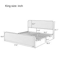Vinsetto Modern King Size Metal Bed Frame with Curved Upholstered Headboard and Footboard, Under Bed Storage, Heavy Duty Metal Slats, Beige(m-3)