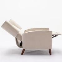 Mid Century Chenille Wingback Recliner Chair with Armrest and Solid Wood Legs, Button Tufted Pushback Recliner, 34.25" x 34.25" x 41.0", Tan(m-10)