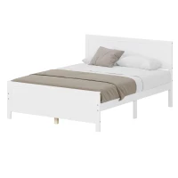 Vinsetto Farmhouse Style Queen Size Wood Platform Bed Frame with Headboard, Mattress Foundation with Wood Slat Support, No Box Spring Needed, 6.06" Underbed Clearance, 500 lbs Weight Capacity, White(m-5)