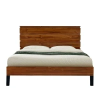 Vinsetto Mid-Century Modern Solid Wood Full Size Platform Bed with Six-Piece Headboard, No Box Spring Needed, 78.54" x 11.61" x 10.63", Brown(m-7)