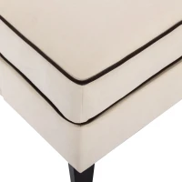 Velvet Upholstered Accent Chair with Black Piping, Thick Padded Cushion, Solid Wood Legs, and Additional Back Pillow, 24.25" x 21" x 26.25", Cream(m-7)