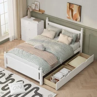 Vinsetto Full Size Solid Wood Platform Bed Frame with 2 Drawers, No Box Spring Needed, Pine Wood and MDF, 79.9" L x 56.2" W x 39" H, White(m-4)