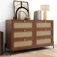 Vinsetto Modern Cannage Rattan Wood Closet 6-Drawer Dresser, Storage Cabinet Sideboard for Bedroom, Living Room, Entryway, Hallway, 47" x 15.7" x 30", Walnut(m-1)