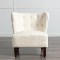 Accent Upholstered Armless Chair with Wooden Legs, Lambskin Sherpa Fabric, High-Density Foam, 330 lbs Capacity, 29.5"x20.5"x26", Cream(m-1)