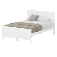 Vinsetto Farmhouse Style Full Size Wood Platform Bed Frame with Headboard, Mattress Foundation with Wood Slat Support, No Box Spring Needed, 450 lbs Capacity, 6.06" Underbed Clearance, White(m-6)