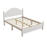 Vinsetto Traditional Queen Size Solid Wood Platform Bed, No Box Spring Needed, 500 lbs Weight Capacity, Easy Assembly, White(m-2)