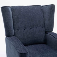 Mid Century Chenille Wingback Recliner Chair with Armrest and Solid Wood Legs, Button Tufted Pushback Recliner, 34.25" x 34.25" x 41.0", Navy Blue(m-6)