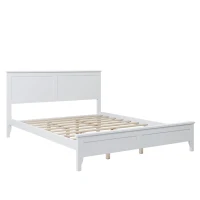Modern Solid Wood Queen Size Bed, Pine Wood and MDF Frame, Slat Design Headboard, 600 lbs Weight Capacity, No Box Spring Needed, Adjustable Bed Compatible, White(m-2)
