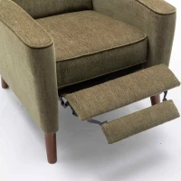 Mid Century Chenille Wingback Recliner Chair with Armrest and Solid Wood Legs, Button Tufted Pushback Recliner, 34.25" x 34.25" x 41.0", Green(m-8)