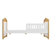 Twin Size House Shape Bed with Trundle, Wooden Bed Frame for Kids, No Box Spring Needed, Pine Wood and MDF, 78.1”L X 42.3”W X 37.2”H, White+Walnut(m-8)